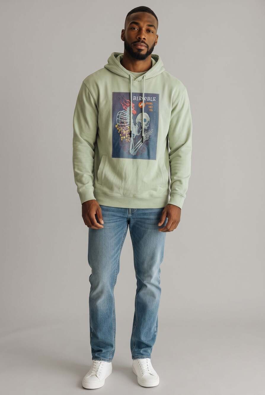 Airwalk Men's French Terry Pullover Hoodie Skeleton Graphic Mint Green (L)
